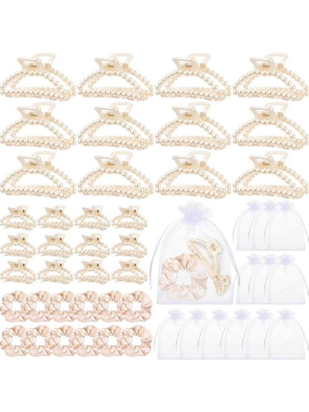 48Pcs Pearl Hair Claw Clips & Scrunchies Set - Perfect Bridesmaid Gift Idea